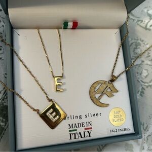 Gold E Initial Necklace Bundle
